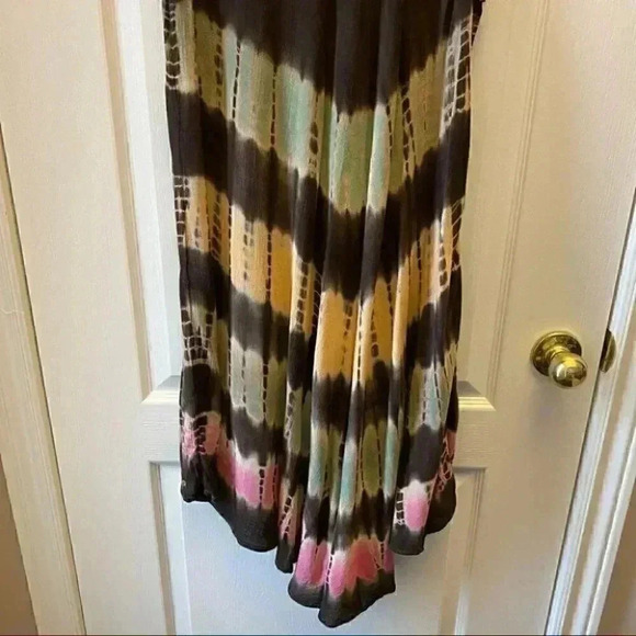 Summer Dress A-Line  Midi Length Tunic Umbrella Sundress Brown Pink Green Medium - Picture 10 of 16